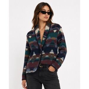 David Wayne Cardigan Jacket Womens Petite Multicolor Southwestern Toggle Boho